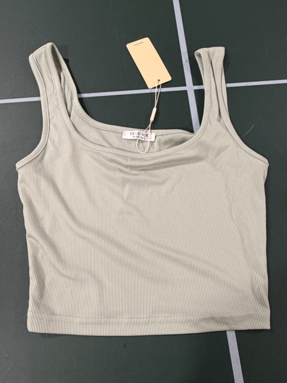Ecru+Moss Ribbed Crop Tank Top in Light Sage